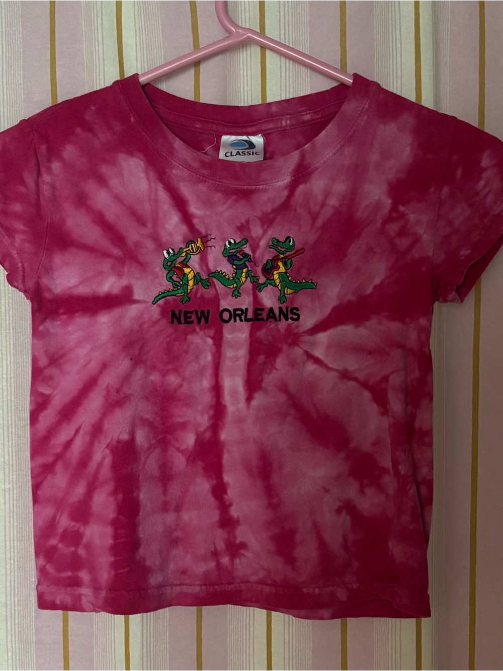 Hot Pink Tie-Dye Baby Tee with Embroidered New Orleans Detailing